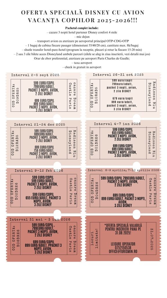 Oferta speciala disney vacanta copiilor august